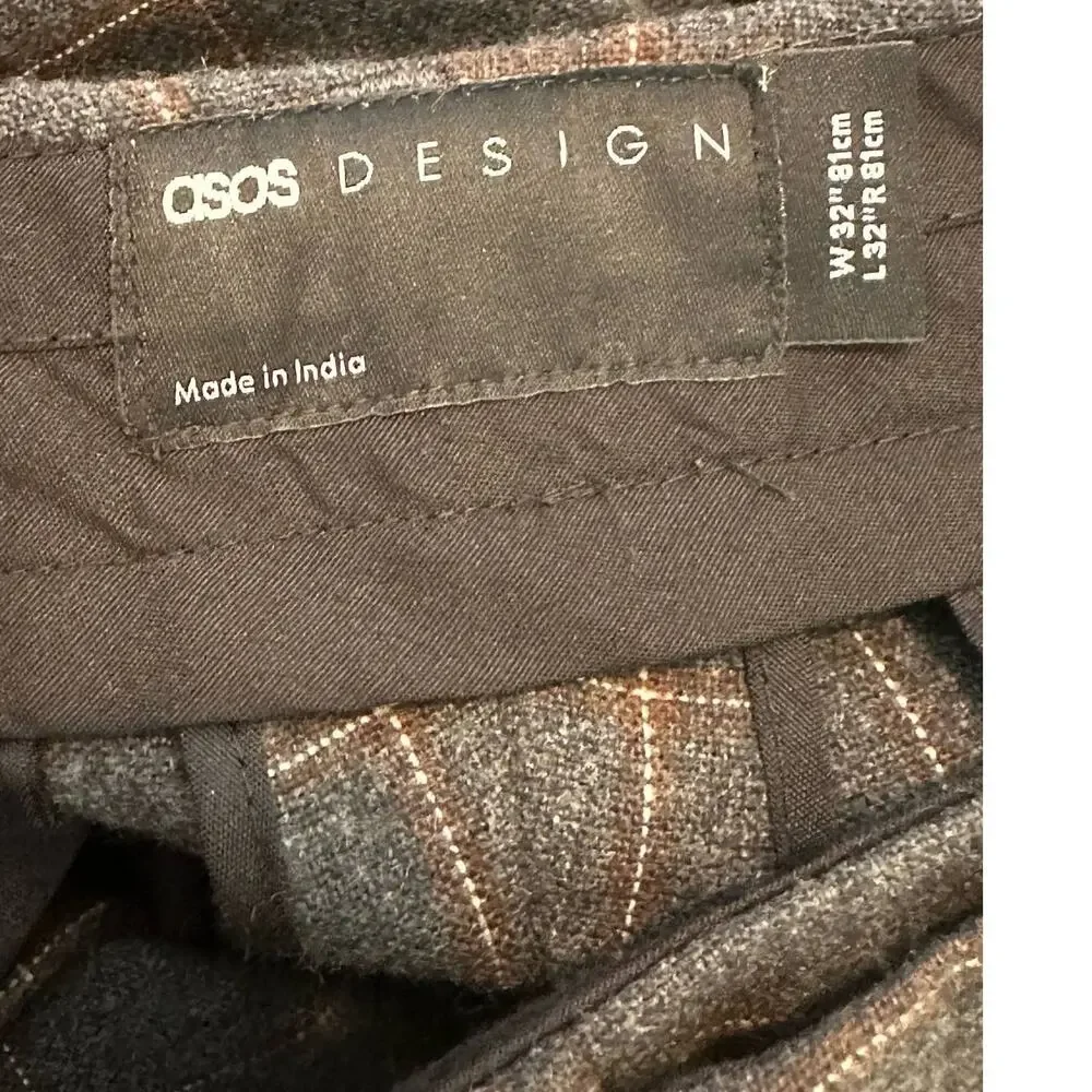 Asos Design men gray plaid pleated pants size waist 32